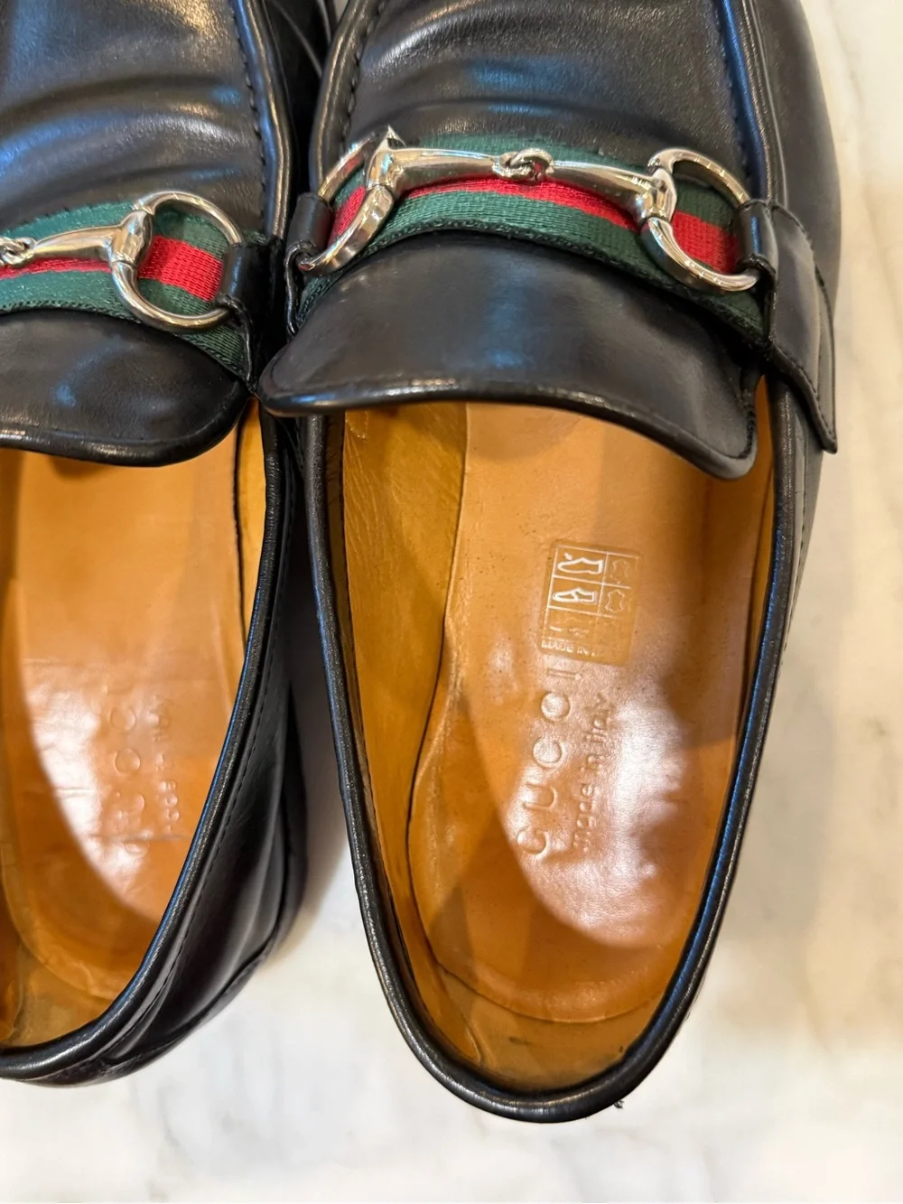 Vintage Gucci Horsebit Loafers Black Leather Web Stripe Mens 41 Italy